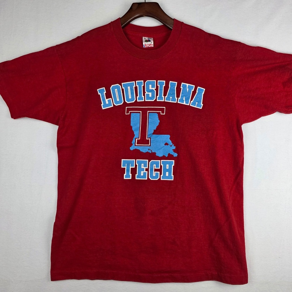 Vintage Fruit of the Loom Louisiana Tech University T-Shirt Red Mens XL USA Made